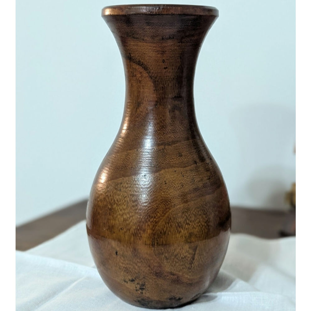 Vintage Hand Turned Wood Vase Mid Century Modern Decor  Rustic Scandinavian
